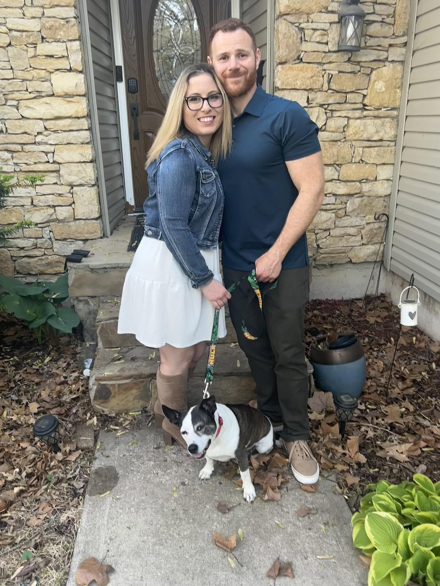Aryeh Goldman at home with his family and their dog.